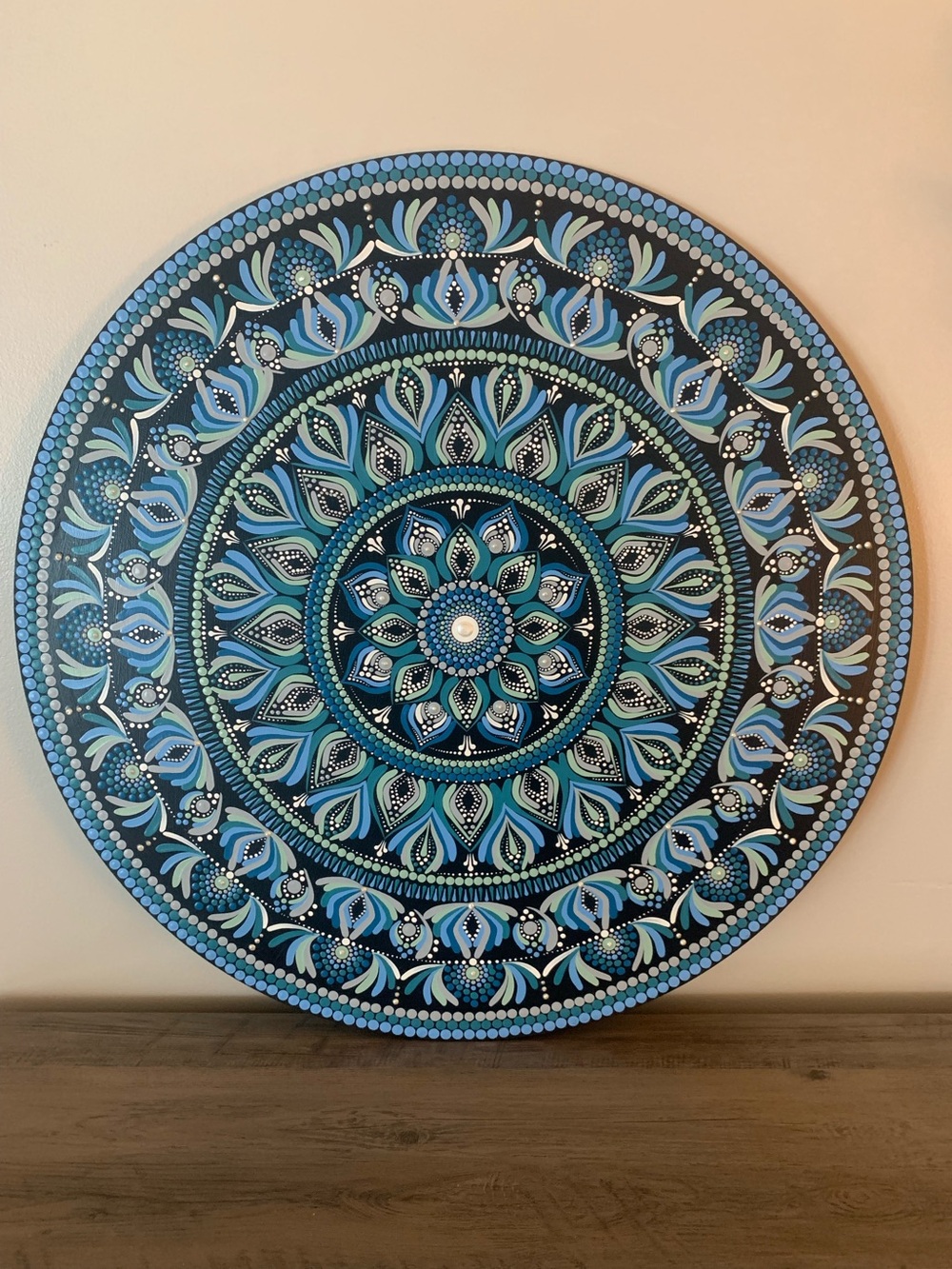 30” Original Hand-Painted Blue Mandala Wall Art - Home Wall Decor